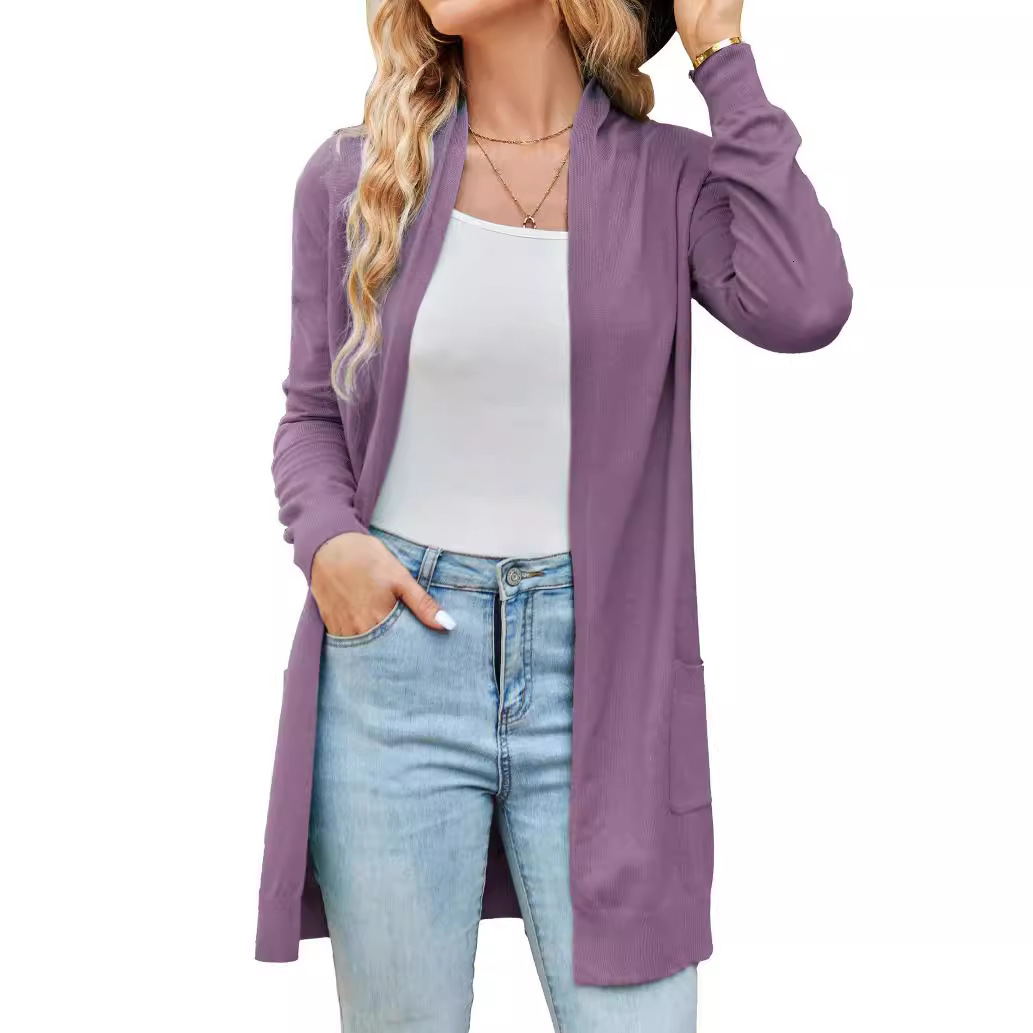 Summer Lightweight Cardigan Sweater with Pockets Long Sleeves Shoulder Shrugs