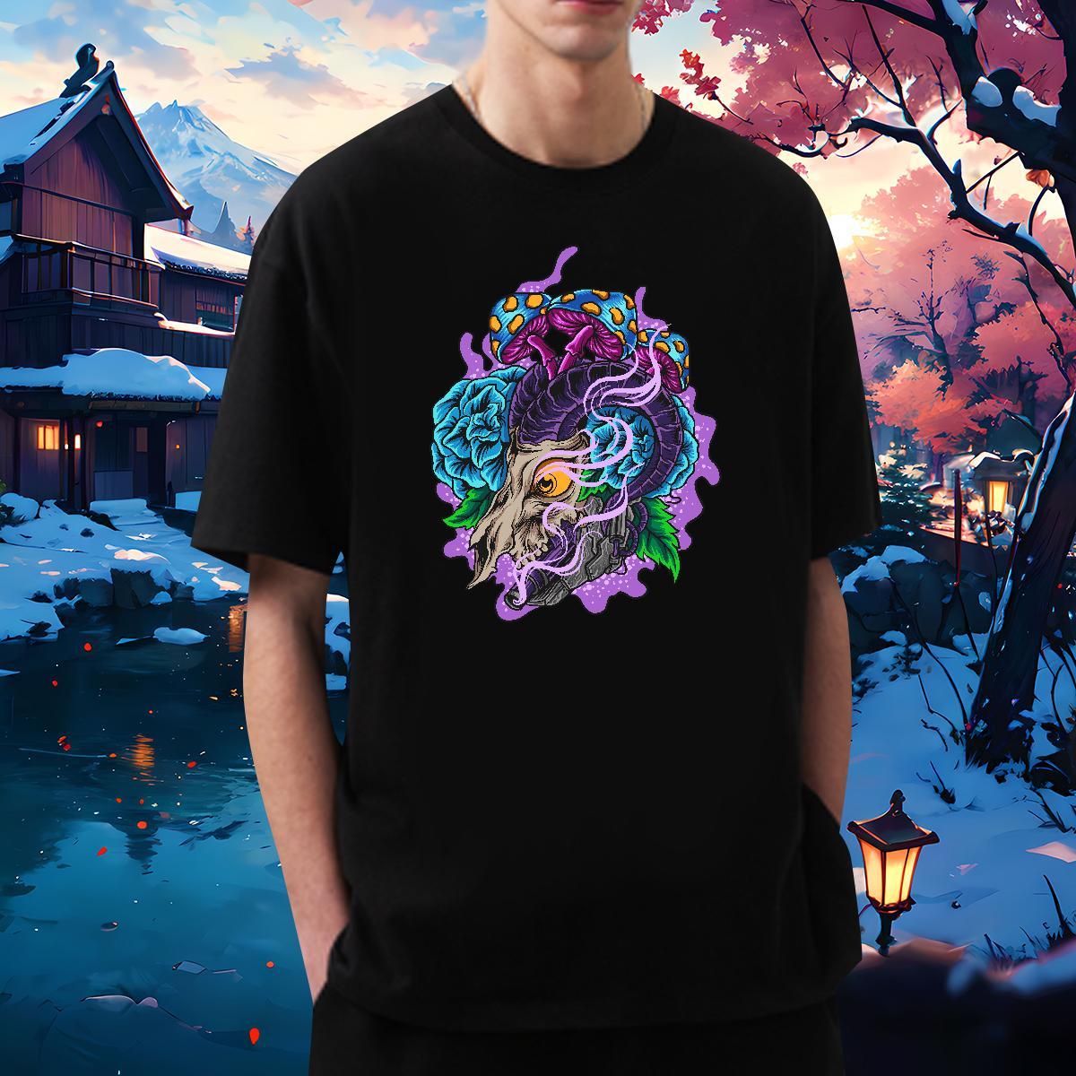 Loose Mens T Shirts 230g Cotton skull Casual Daily Wear Custom Print Oversized Crew Neck Tshirt for Man Woman DIY Tops