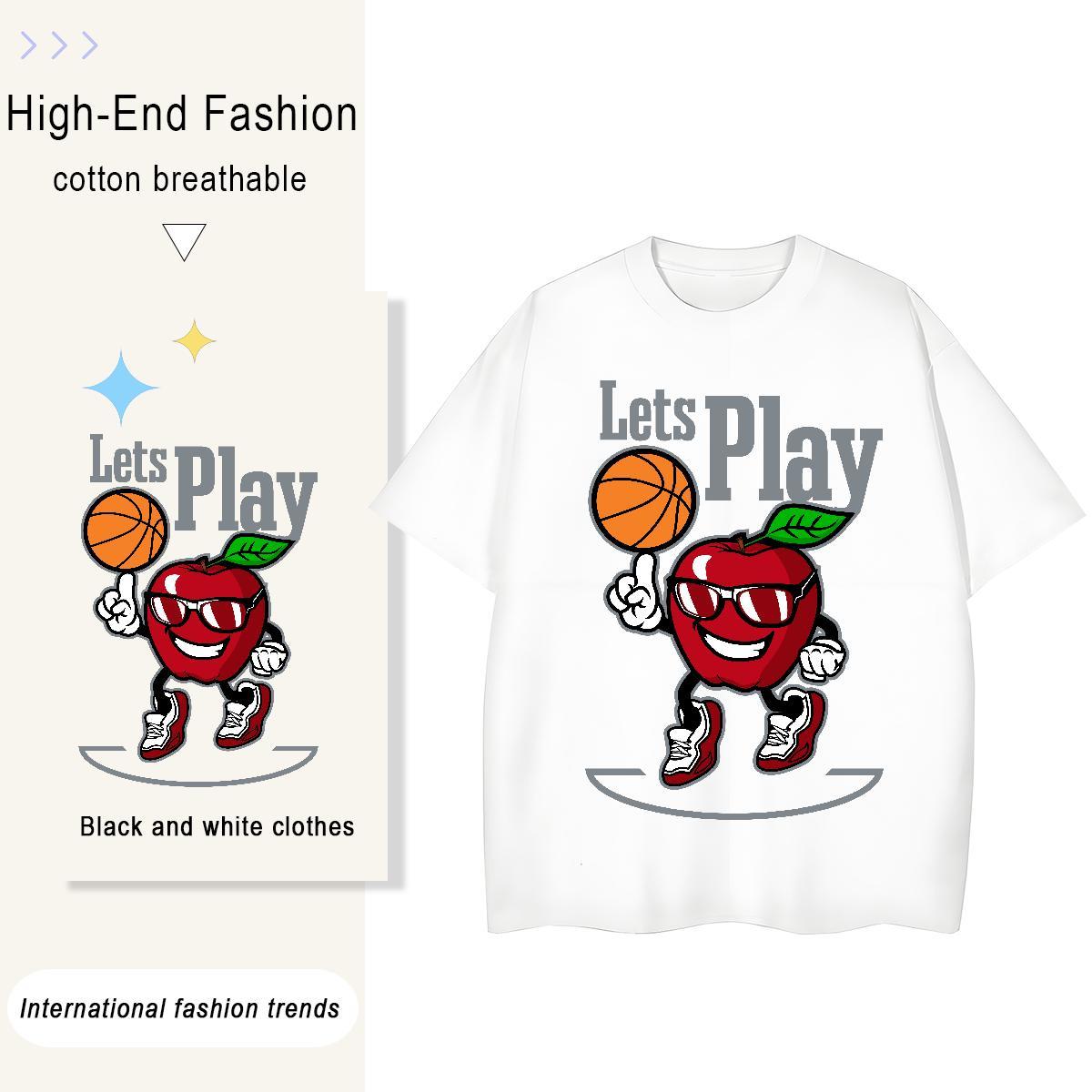 Wholesale Womens Tshirts 230g Cotton apple Spring Summer T Shirt For Woman O-Neck Short Sleeve Custom Print Oversized Clothes