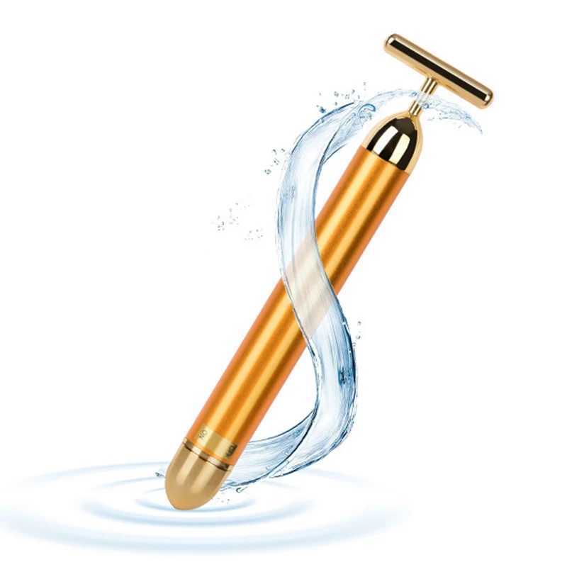 24k Gold Facial Wrinkle Lift Bar T-shaped Slimming Face Care Vibration Beauty Equipment Thin Facial Roller Massager Energy Bar CL240824
