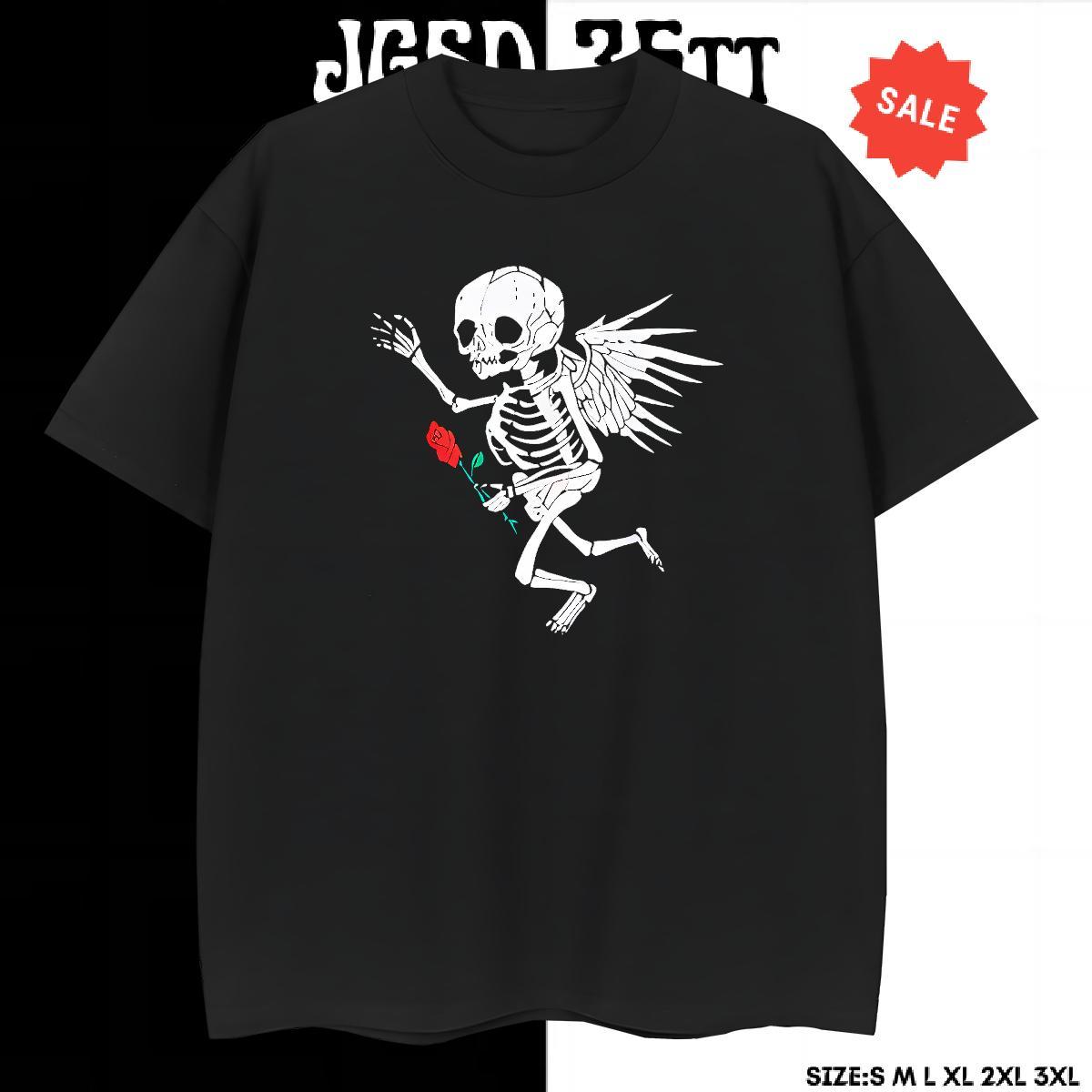 Classic T Shirts Men 230g Pure Cotton skull Spring Summer Cartoon Print O-Neck Short Sleeve Men Clothes T-Shirt Fashion New Tee Shirt