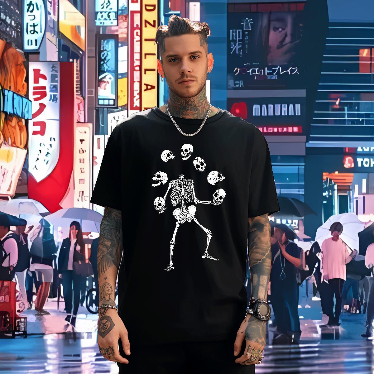 Brand T Shirt For Man 230g Pure Cotton skull High Street Hip Hop Plus Size Custom Crew Neck Breathable Men Tees Free Shipping Polos