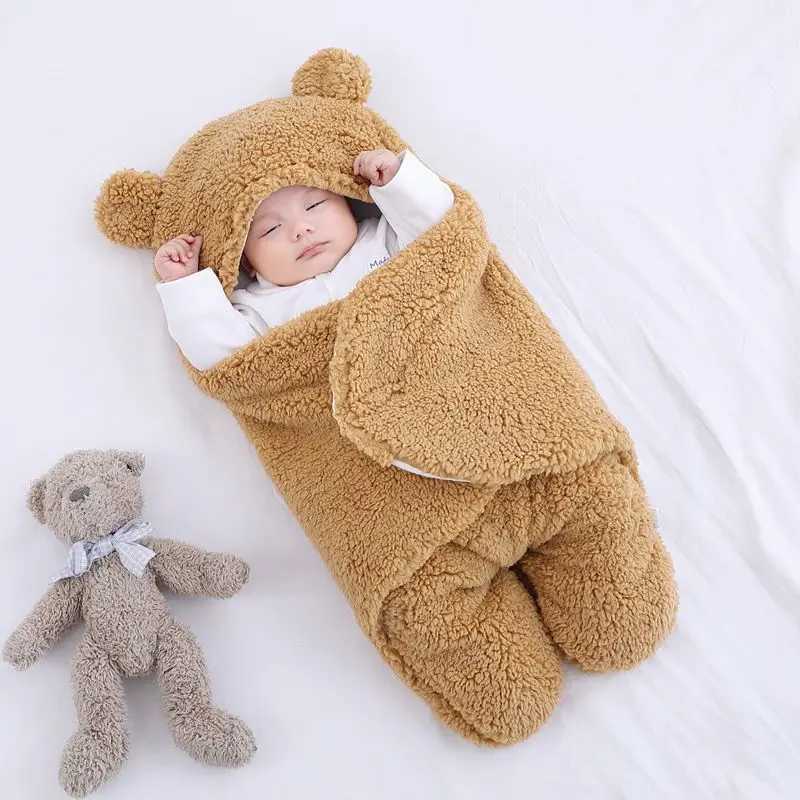 Autumn Winter Infant Toddler Thicken Cashmere Receiving Blankets 0-6M Newborn Sleeping Bag Swaddling Kids Accessories M240824