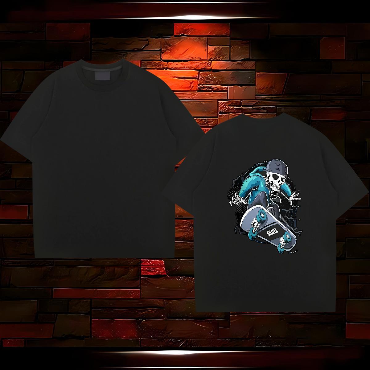 Cool Design T Shirts Men 230g Cotton skull Casual Beach Black White Pure Cotton Tshirts 2024 DIY Tops Shirt
