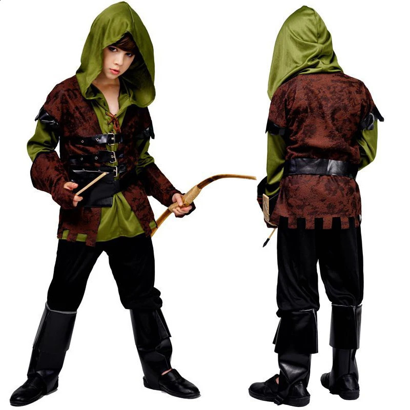Children archer costume boy hunter Robin Hood cosplay Halloween Purim carnival party w240824
