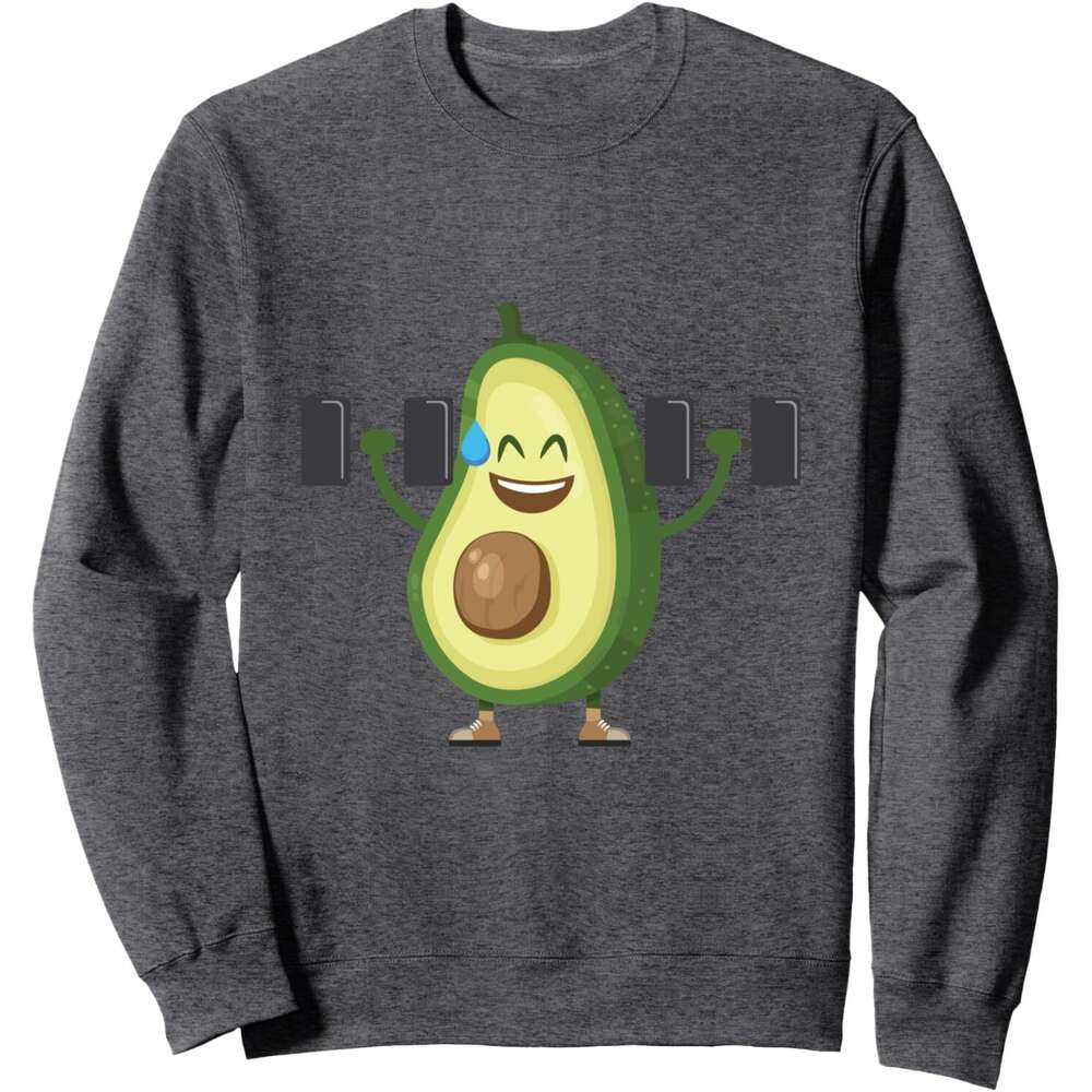 Long Sleeve Shirts For Men Sweatshirt Happy Avocado Lifting Weights Workout, Funny Cartoon Sweatshirt T Shirt Tee Streetwear Casual Tops Clothes Free 