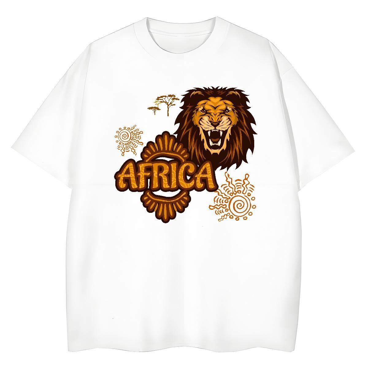 New Tshirt for Man Woman Africa lion Casual 230g Pure Cotton Tshirts Crew Neck Comfortable T-Shirts Customized