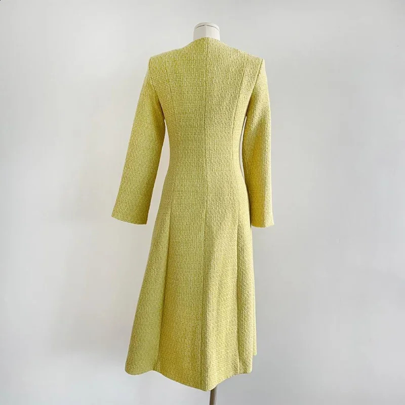 NMZMWomen French Small Fragrant Round Collar Chic Single-breasted High Quality Long Sleeve Vintage Tweed Korean Midi Dress 240824