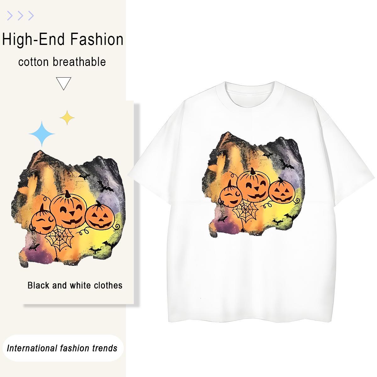 2024 DIY Tshirts halloween Daily Wear 230g Pure Cotton Clothes Crew Neck Loose Fit T Shirts Men DIY Printed
