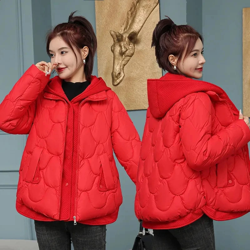 Winter Womens Double Hooded Cotton Jacket Breadms Warm Thick Loose Park 240823