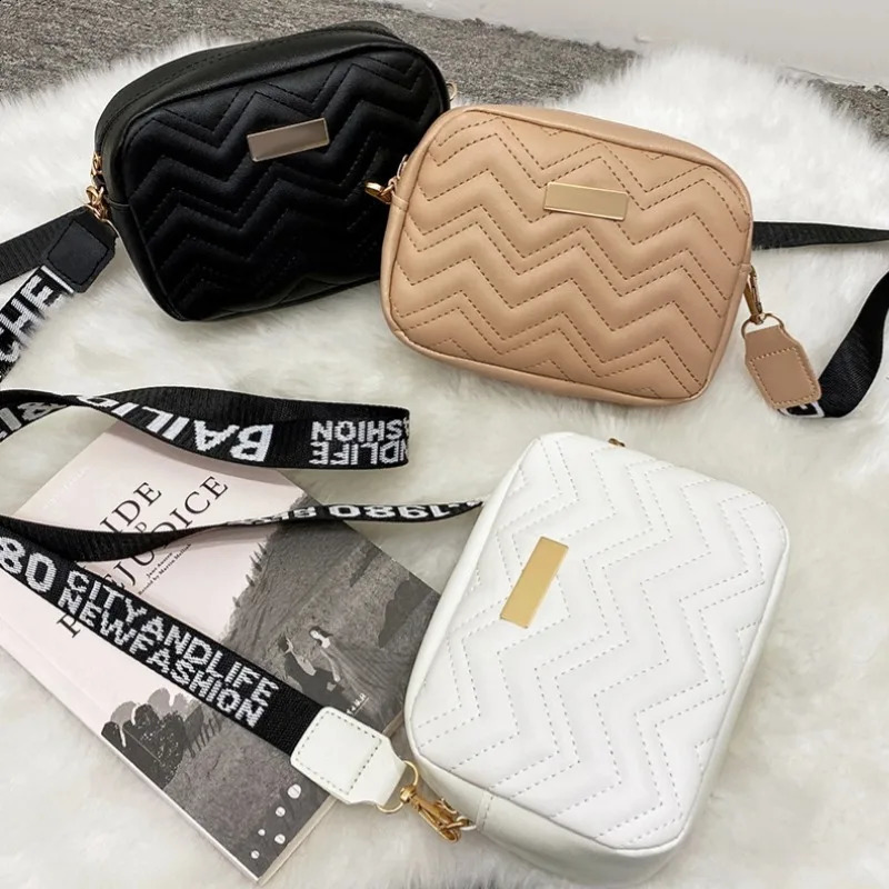 Rilibegan Embroidered Camera Bag PU Material Casual Small Square Versatile Single Shoulder Printed Strap 240823