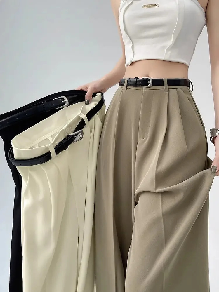 Womens Pants Casual Temperament High Waist Loose Straight Trousers Gift Belt Fashion Versatile Wide Leg Women 240824