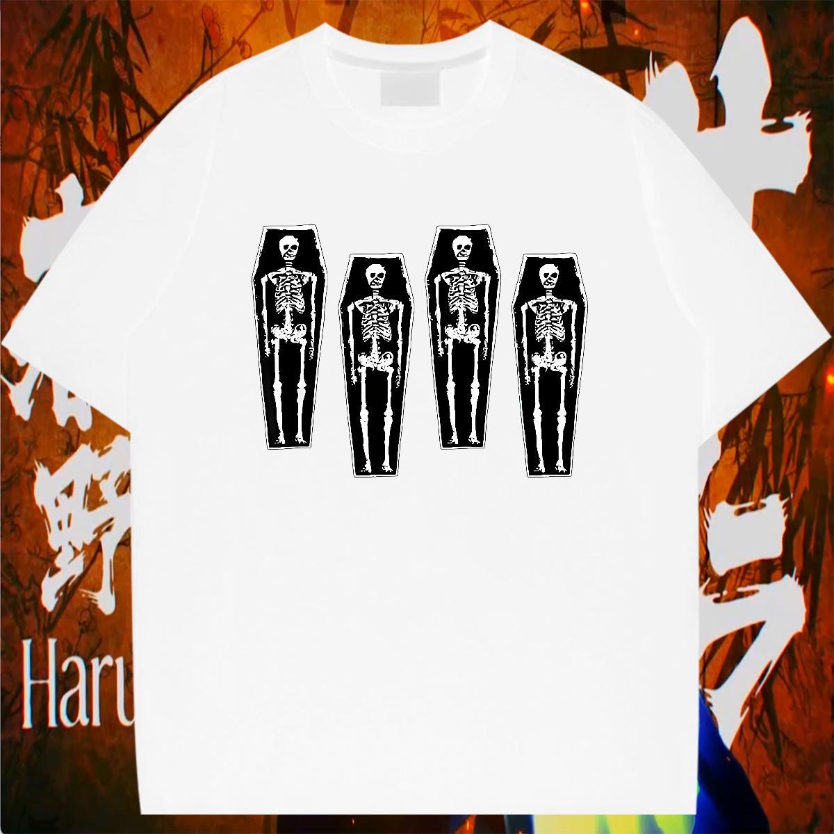 Loose T-Shirts 230g Pure Cotton skull High Street Hip Hop Anime Short Sleeve Soft Men Clothes T-Shirt New Arrival Wear