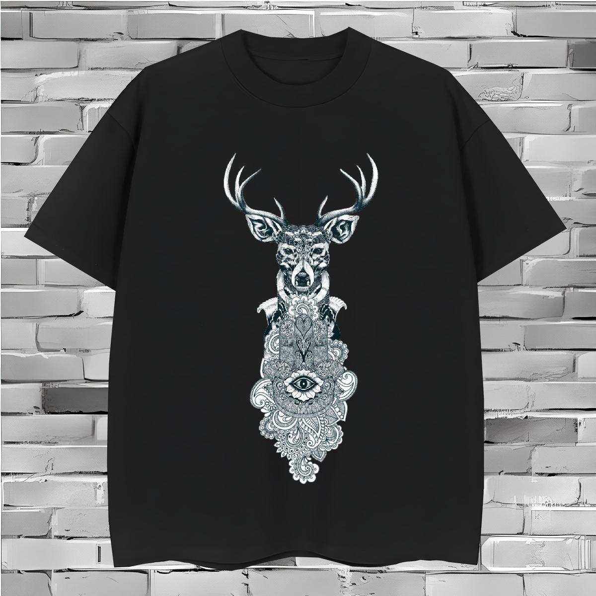 Fashion Design Men Tees Deer Anime Printing Street 230g 100% Cotton Tshirts Breathable Short Sleeve Classic T Shirt For Man Plus Size Cartoon