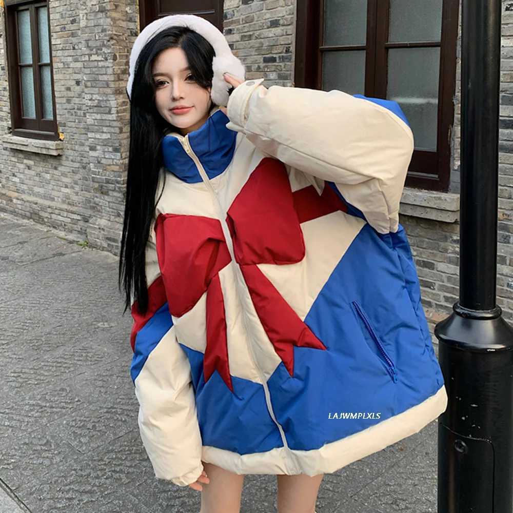 Women's Down Parkas Cotton Korean Kawaii Down jacket womens 2023 Winter New Sesign Temperament Bow Loose Thick warm parkas Y240824VXTR
