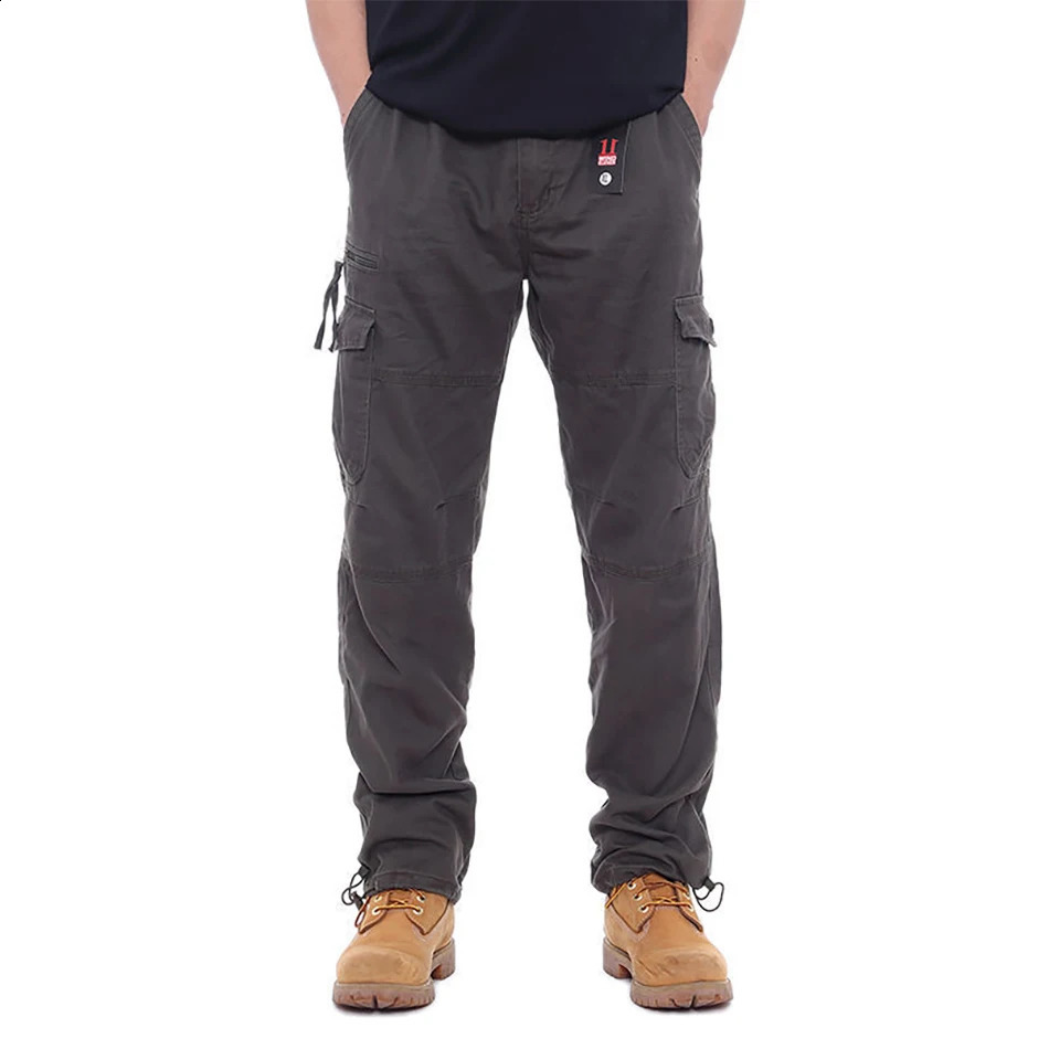 mens outdoor sports jogging multi pocket pants with elastic waist and pure cotton casual work 240823