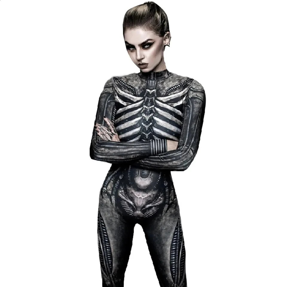 Horror cosplay skeleton jumpsuit Halloween costume ultra-thin Humen body female Zentai skeleton tight suit carnival dress up party 240824