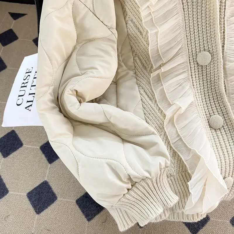 Women's Down Parkas KUSAHIKI Causal Parka Patchwork Sweater Women Autumn Winter Korean Knitted Cardigan Parka Coat 2023 New Cardigan Outwear Tops