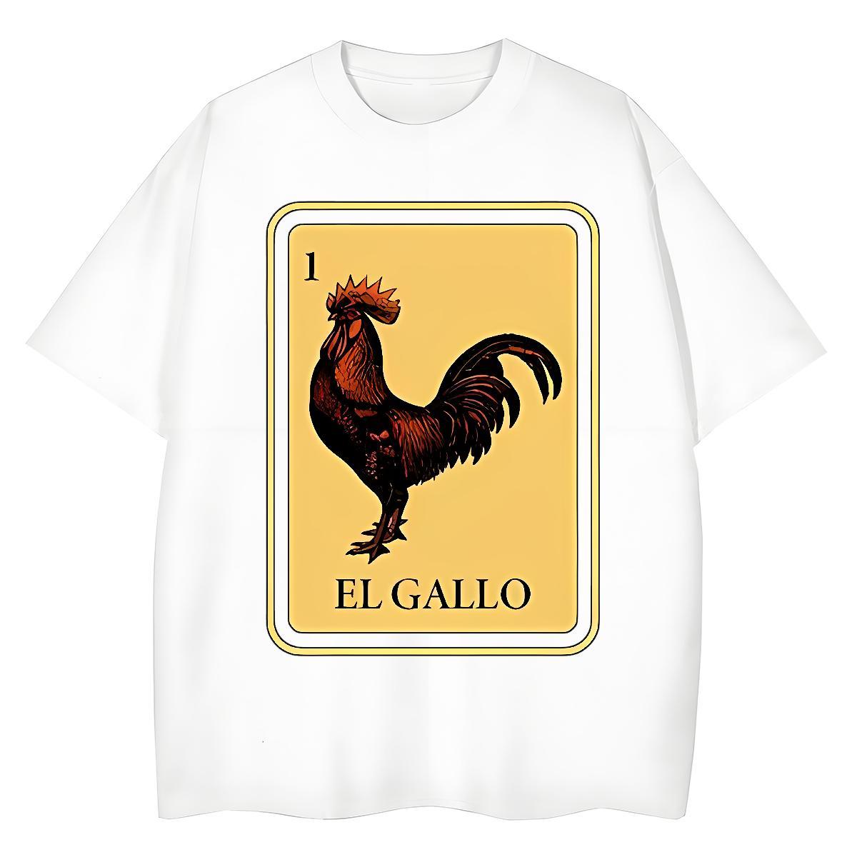 2024 Summer Tshirts chicken Outdoor 230g 100% Cotton Polos Crew Neck Breathable Loose Men T Shirts Floral Print