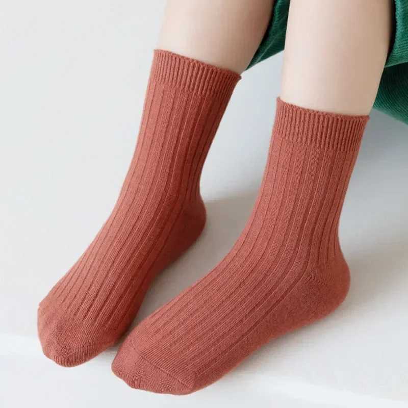 5Pairs/lot Solid Kids Socks Casual Baby Girls Boys Soft Breathable Cotton Stripe Autumn Toddler Knitted Children Socks for 1-8Y CL240824