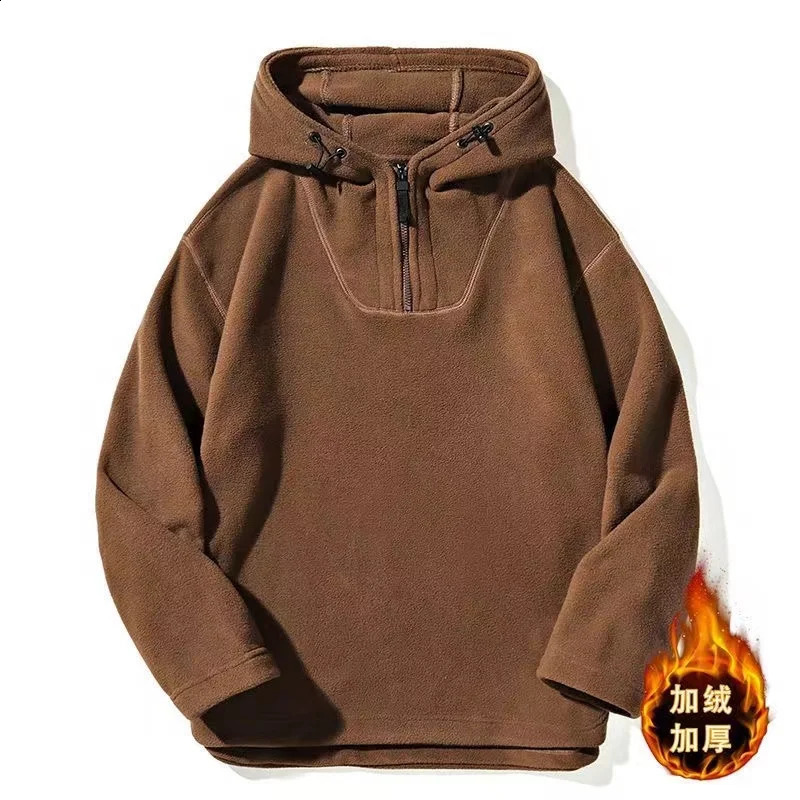 AutumnWinter Polar Wool Hoodie Half Zipper Windproof and Warm Inner Layer High Quality Outdoor Cold Coat 240823