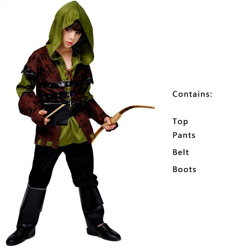 Children archer costume boy hunter Robin Hood cosplay Halloween Purim carnival party w240824