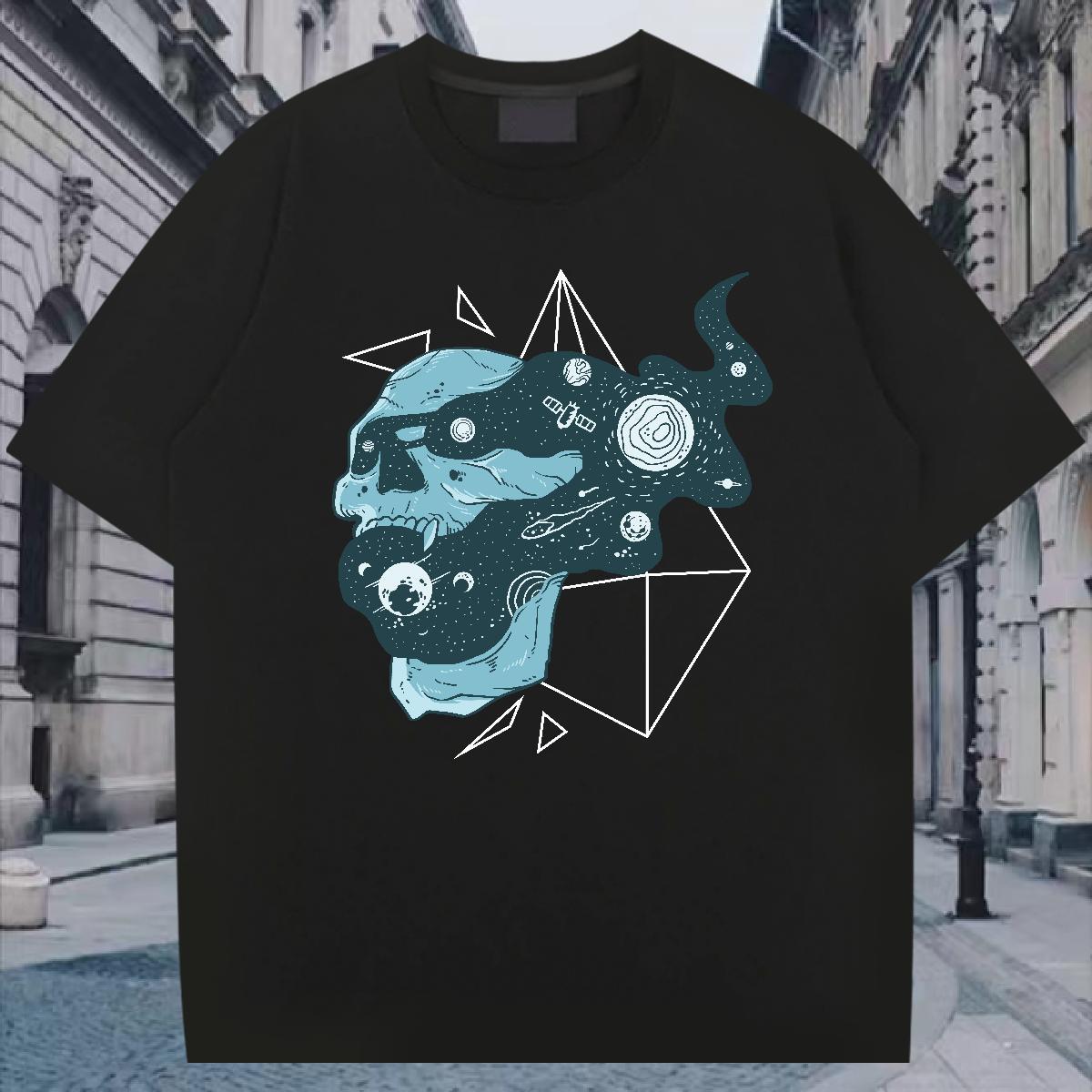 Wholesale Men T Shirts 230g Pure Cotton skull Street Casual Graphic Short Sleeve Soft Men Tshirts New Tops Shirt