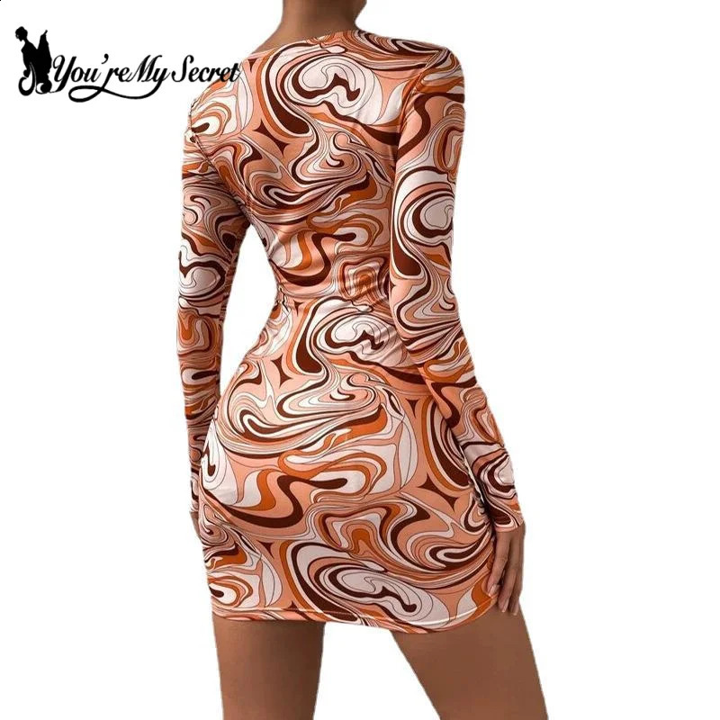 Women Sexy Long Sleeve Leopard Print Hollow Out Slim Cut Out Backless Party Mini Dress Vestidos Summer 240823