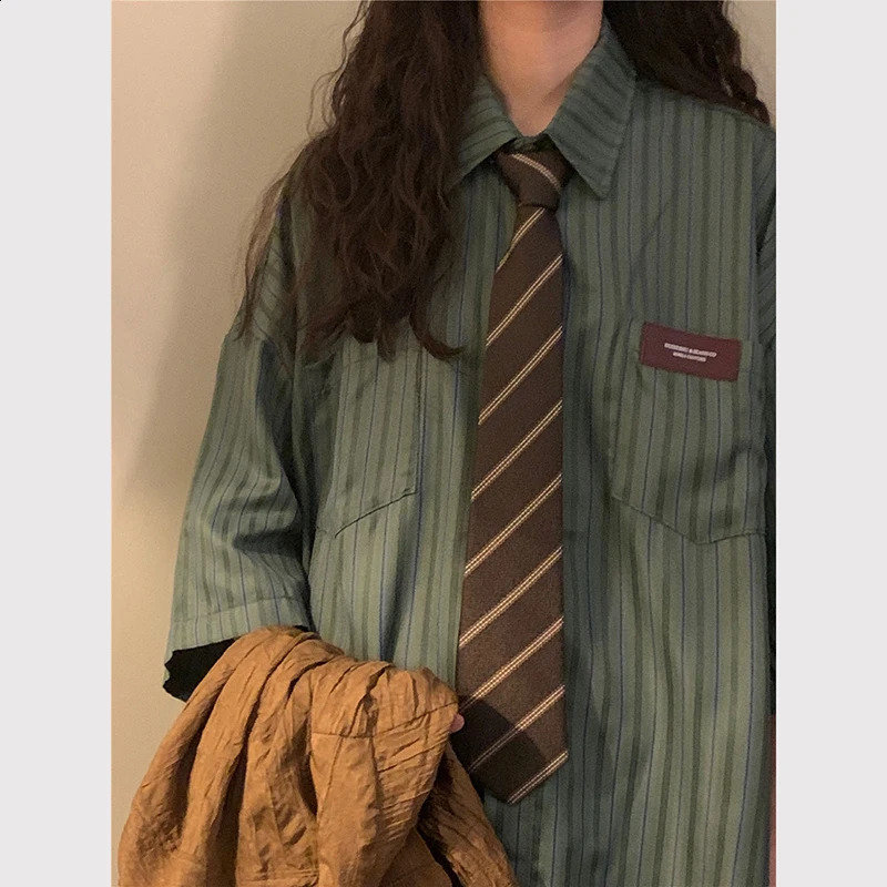 Zoki Vintage Striped Women with Tie Blouses Harajuku Oversized Loose Preppy Tops Japanese Summer Fashion Long Sleeve Shirts 240823