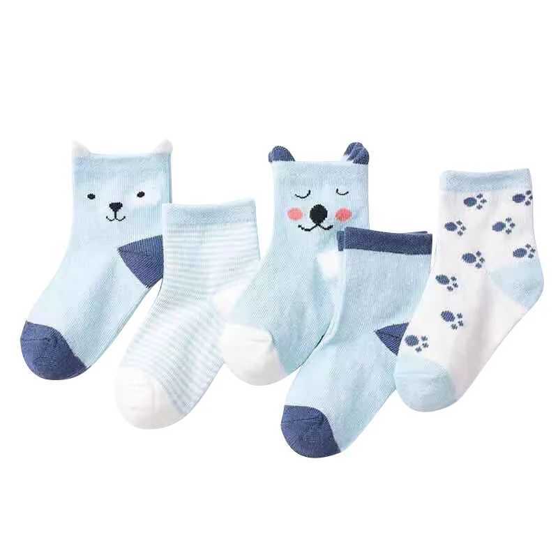 5 Pairs Cartoon Baby Socks Spring Autumn Stripe Dot Girls Boys Ankle Socks Soft Toddler Kids Short Socks CL240824