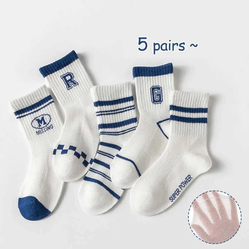 5 pairs of childrens socks Mesh breathable boys socks Girls mid-tube socks Large childrens cotton socks breathable wiry cott CL240824