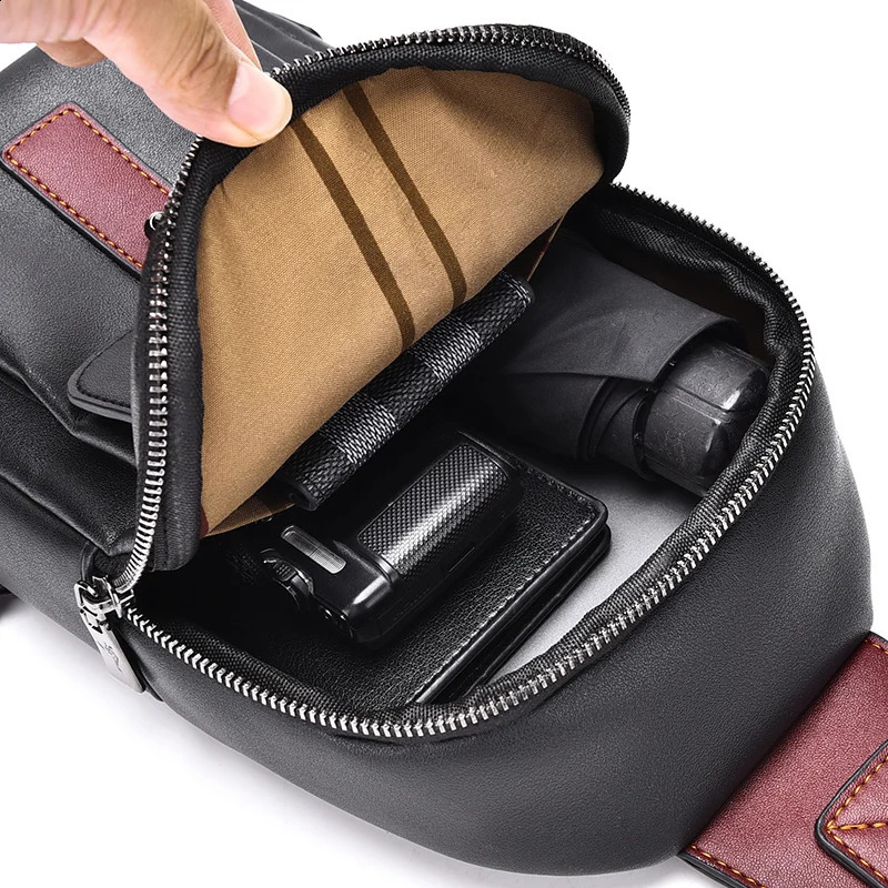 Kangaroo y Mens Chest Bag Leather Cross Body Bag Mens Travel Sling Bag Black Brown Messenger Shoulder Bag Men 240824