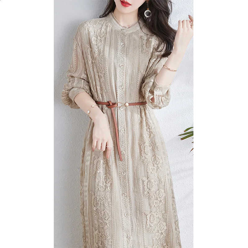 Real Silk Mulberry Silk Midi Dress for Women Wrist Sleeve Single Breasted Base Soft Dress Chinese Style Summer 240824
