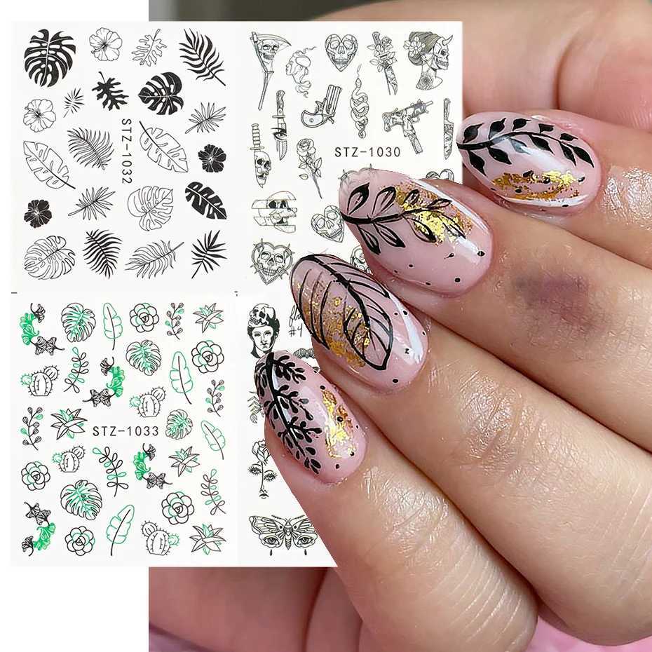 4-piece/set Abstract Animal Nail Stickers Womens Facial Stickers Deer Fox Water Black Leaf Sliders Anime Tattoo Ergonomic TRSTZ1018-1033 W240823