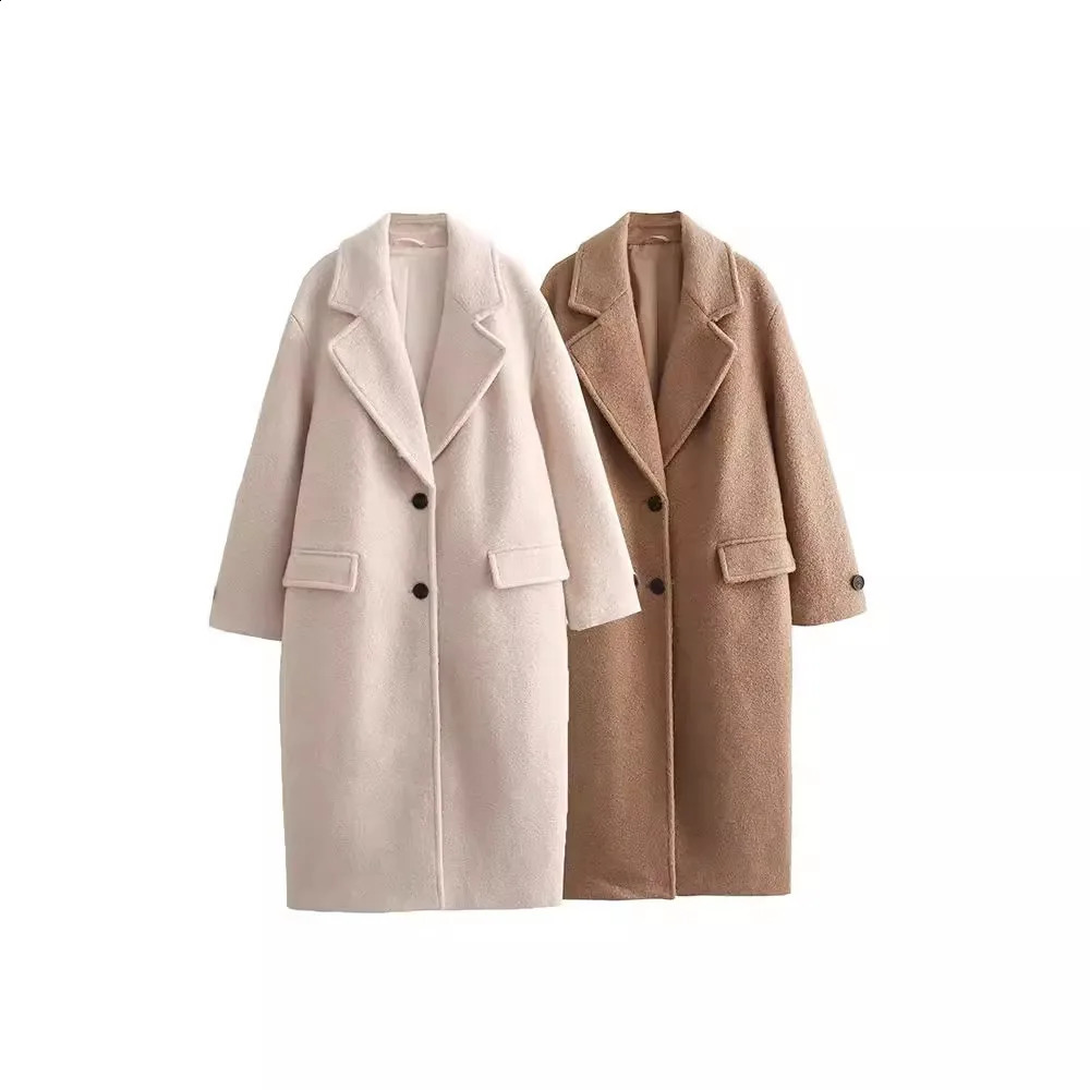 PRINTKAOIR wool coat autumn and winter fashion notch single chest womens long sleeved casual 240826