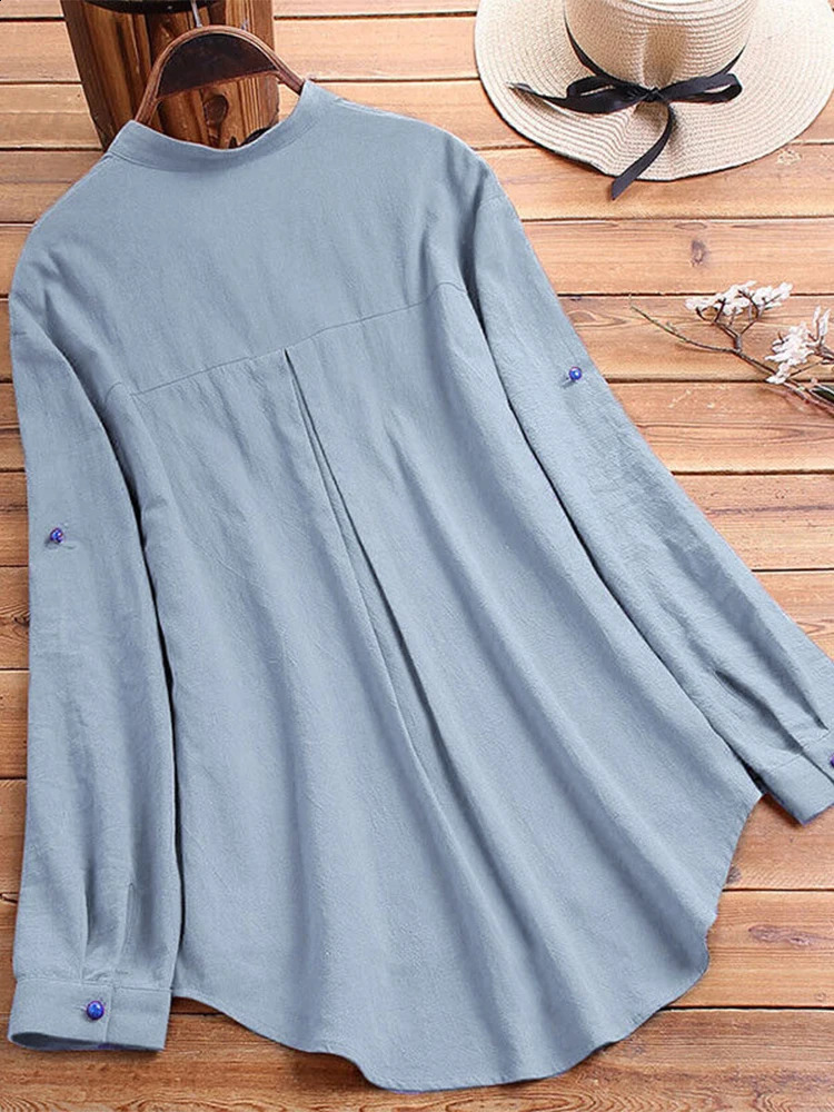 Womens Button Down Round Neck Shirt Classic Long Sleeved Fashion Shirt Floral Pattern Office Work Shirt Blouse 240823