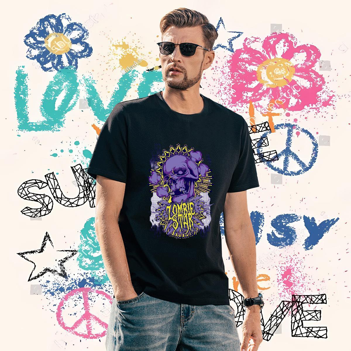 Comfortable T Shirts Men 230g 100% Cotton skull Sport Customized O-Neck Short Sleeve Men Tees 2024 New Tees Shirts