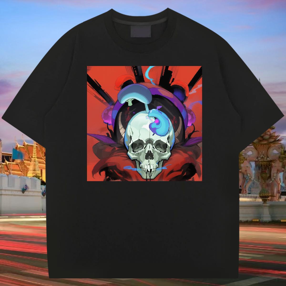 Loose Fit T-Shirts 230g 100% Cotton skull Spring Summer Skull Short Sleeve Soft Tshirts Fashion New Clothes