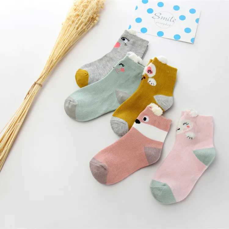 5pairs/lot New Fashion Boys And Girls Socks Ins New Cotton Socks Children Spring Autumn Socks Lovely Cartoon Sock CL240824