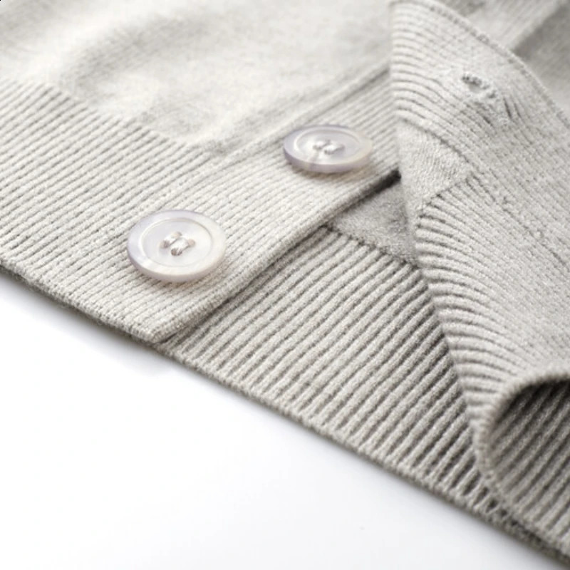 Spring and autumn Vneck solid color cardigan mens business casual sweater stretchable warm knitted High quality clothing 240824