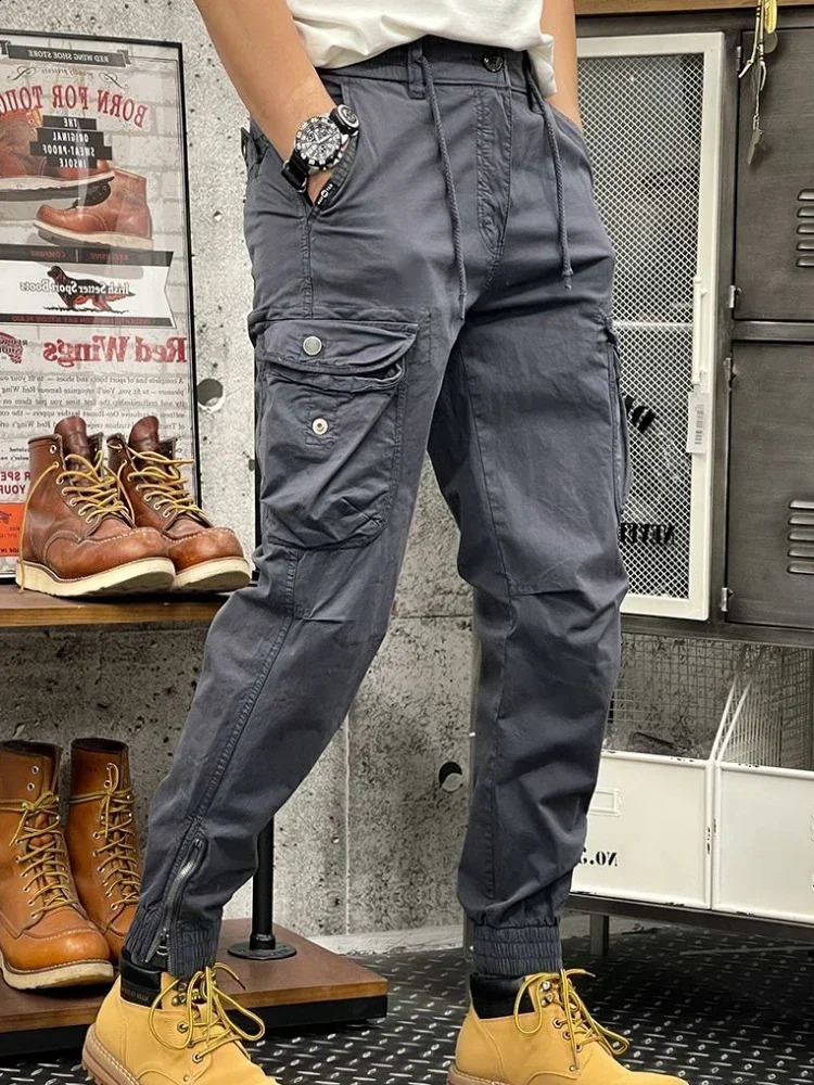 Mens cargo pants khaki hiking mens Trouser ultrathin loose long bag casual highquality street largesized ner 240823