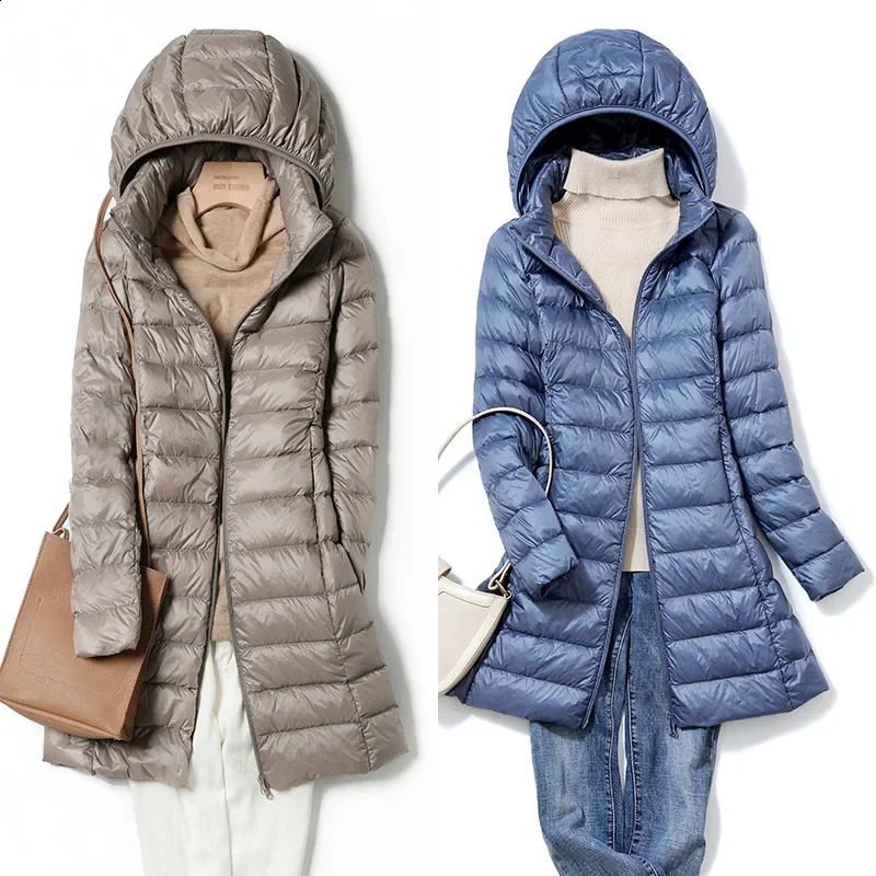 White down jacket for women mid length winter item detachable hooded sweatshirt ultrathin plus size white duck 240823