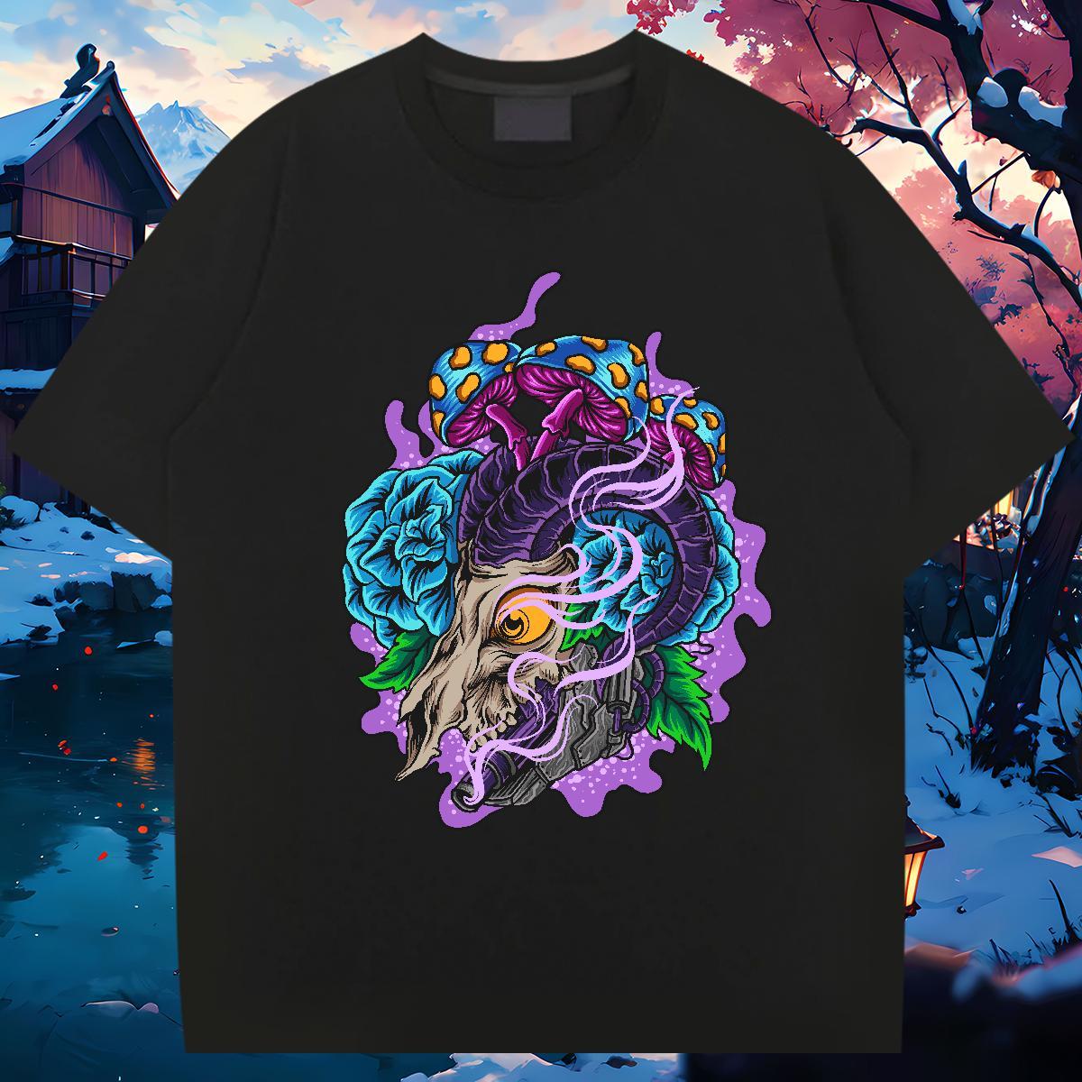 Loose Mens T Shirts 230g Cotton skull Casual Daily Wear Custom Print Oversized Crew Neck Tshirt for Man Woman DIY Tops