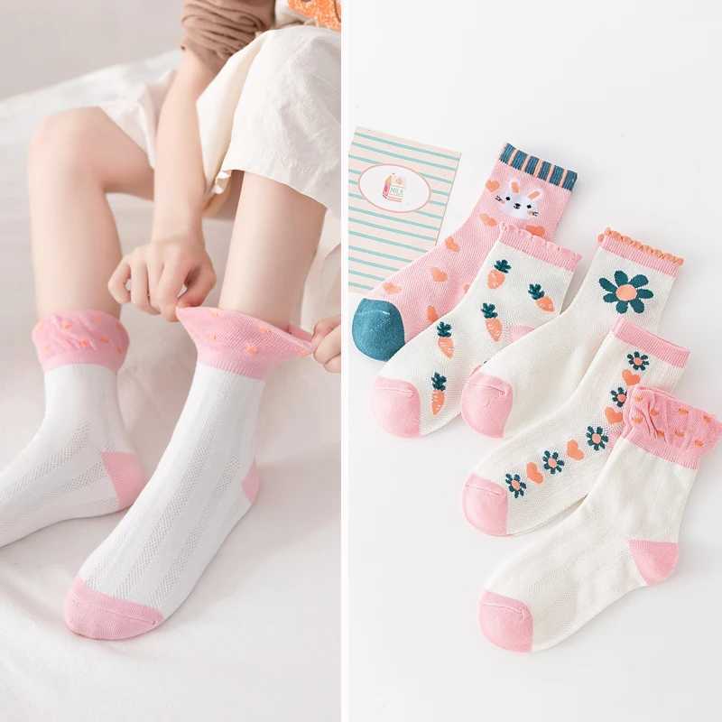 5 pairs of girls socks summer new mesh thin socks mid-calf socks soft breathable non-stuffy feet CL240824