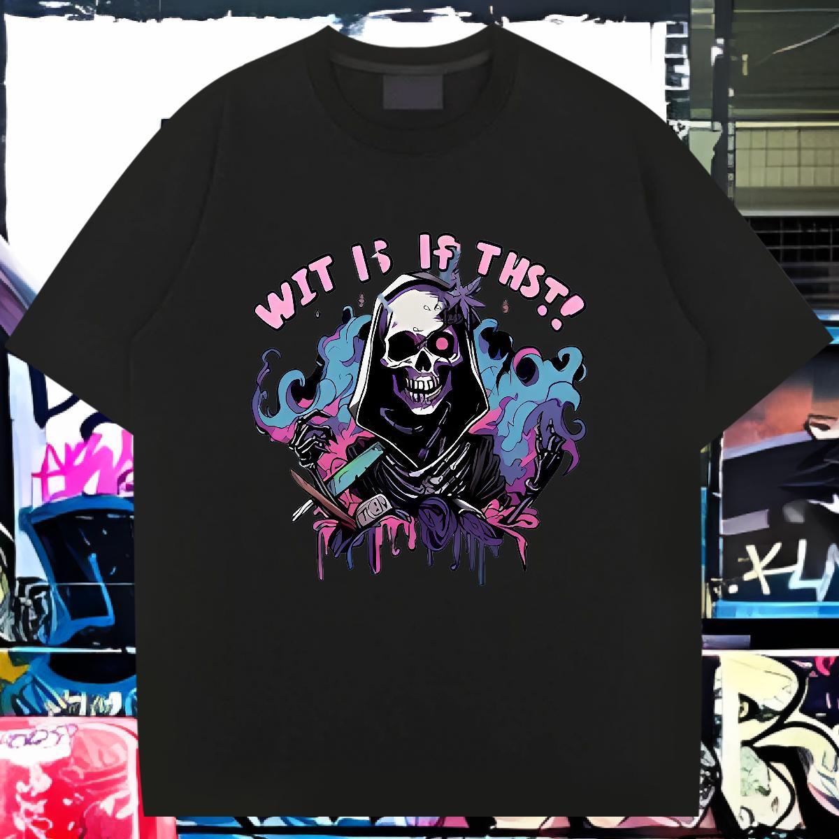 Loose T shirt 230g Cotton skull Summer Casual Graphic Breathable Men Clothes T-Shirt Fashion Designer Tees