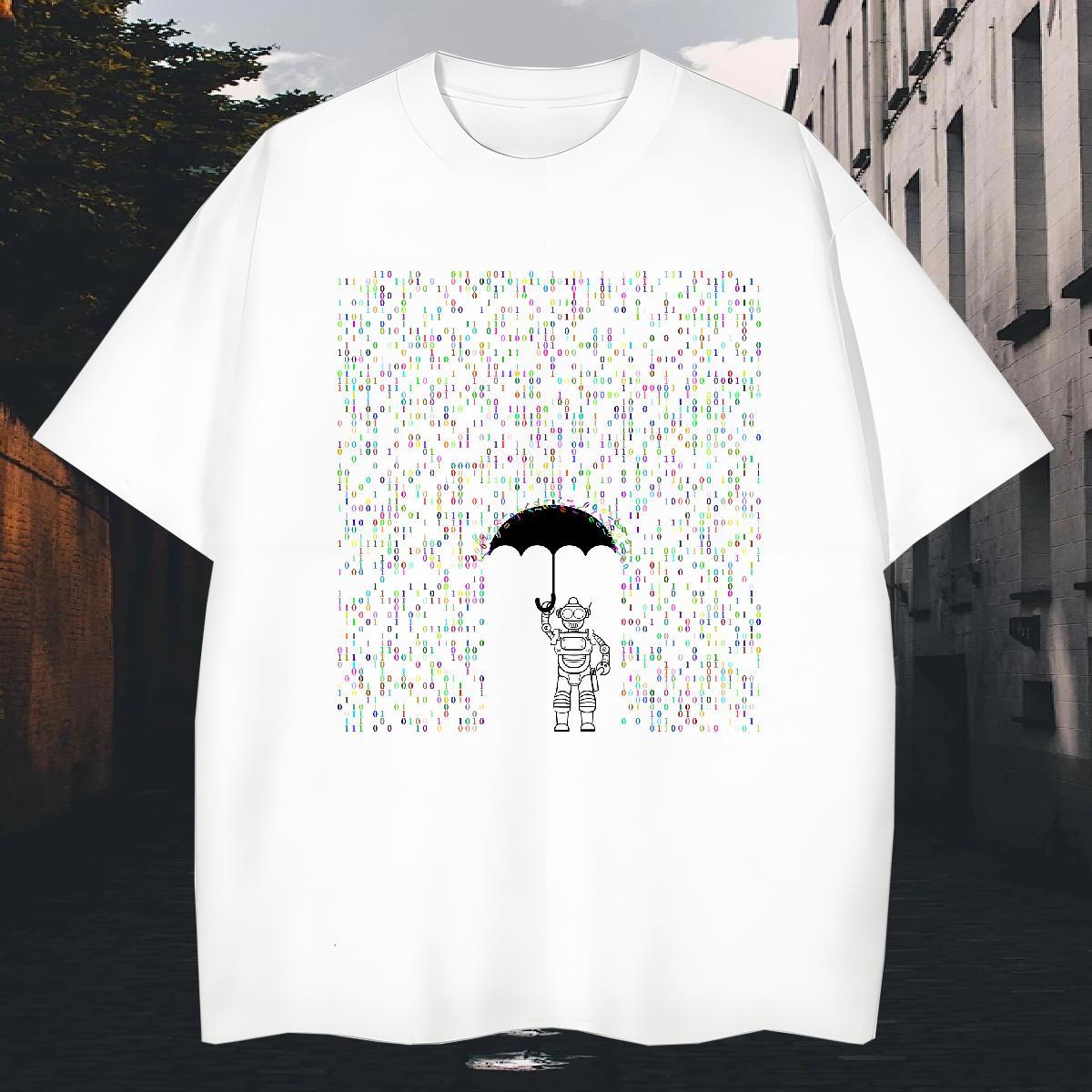 Loose Fit Mens T Shirts 100% Cotton 230g robot Daily Wear Custom Printed Breathable Short Sleeve Men Clothes T-Shirt Fashion Casual Tops Shirt