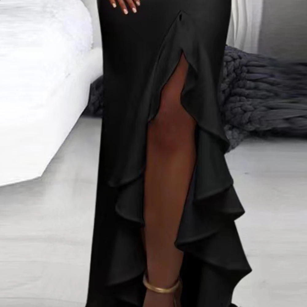Women Sexy V-Neck Dresses Mesh Sequin Elegant Temperament Slim Fit Split Long Skirt Summer Long Sleeve Party Cocktail Maxi Dress 240823