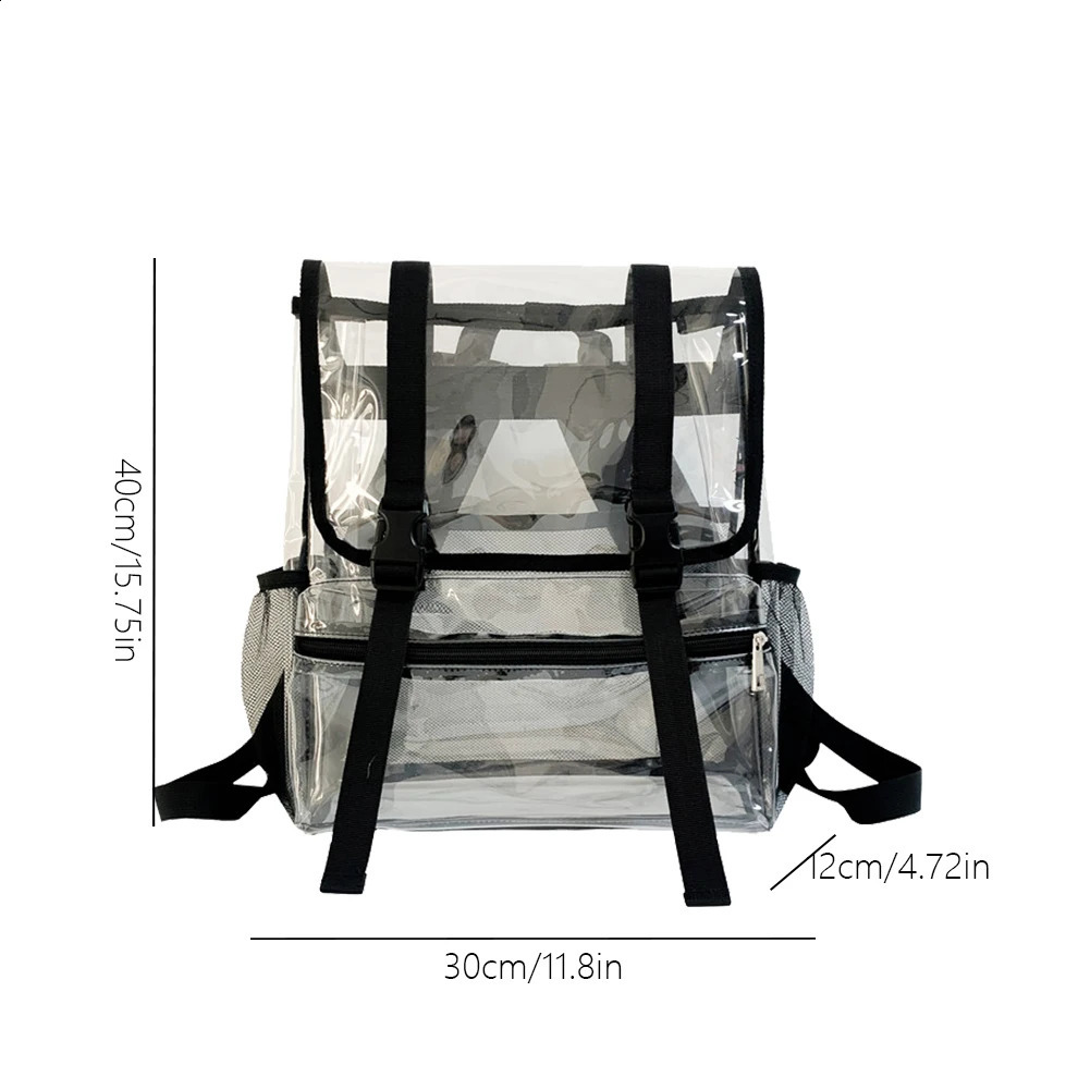 Transparent PVC College Student Rucksack Fashion School Backpack Waterproof Large Capacity See Through Solid Clear Bag for Women 240824
