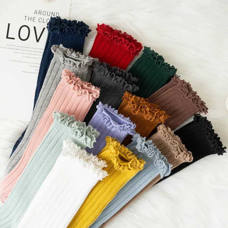 Ruffle Kids Knee High Socks Baby Girls Toddlers Long Soft Cotton Sock Lace Flower Children School Uniform Socks For 0-8 Years CL24825