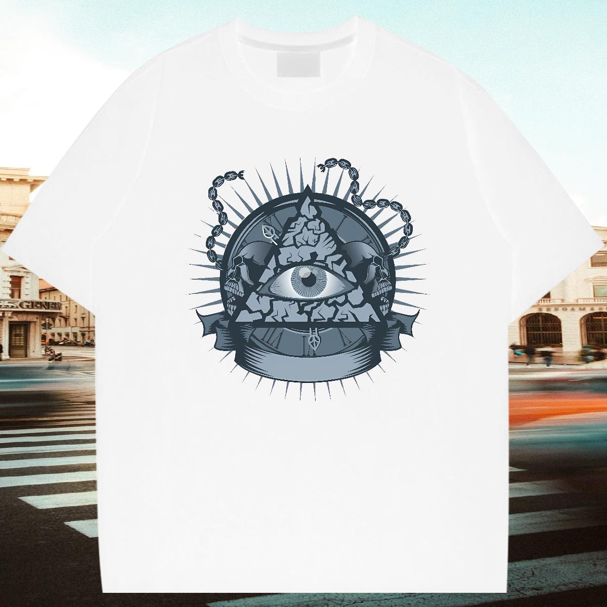 Popular T shirt 100% Cotton 230g eye of the devil Hip Hop Street Oversized 3XL 4XL Short Sleeve O-Neck Men Tshirts Casual New Clothes